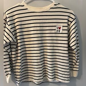 Zara Cream & Black Striped Long Sleeve Top with LOVE Patch